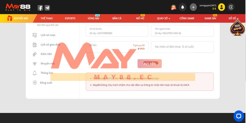 Thông tin về điều kiện rút tiền tại nhà cái May88 cho bạn mới